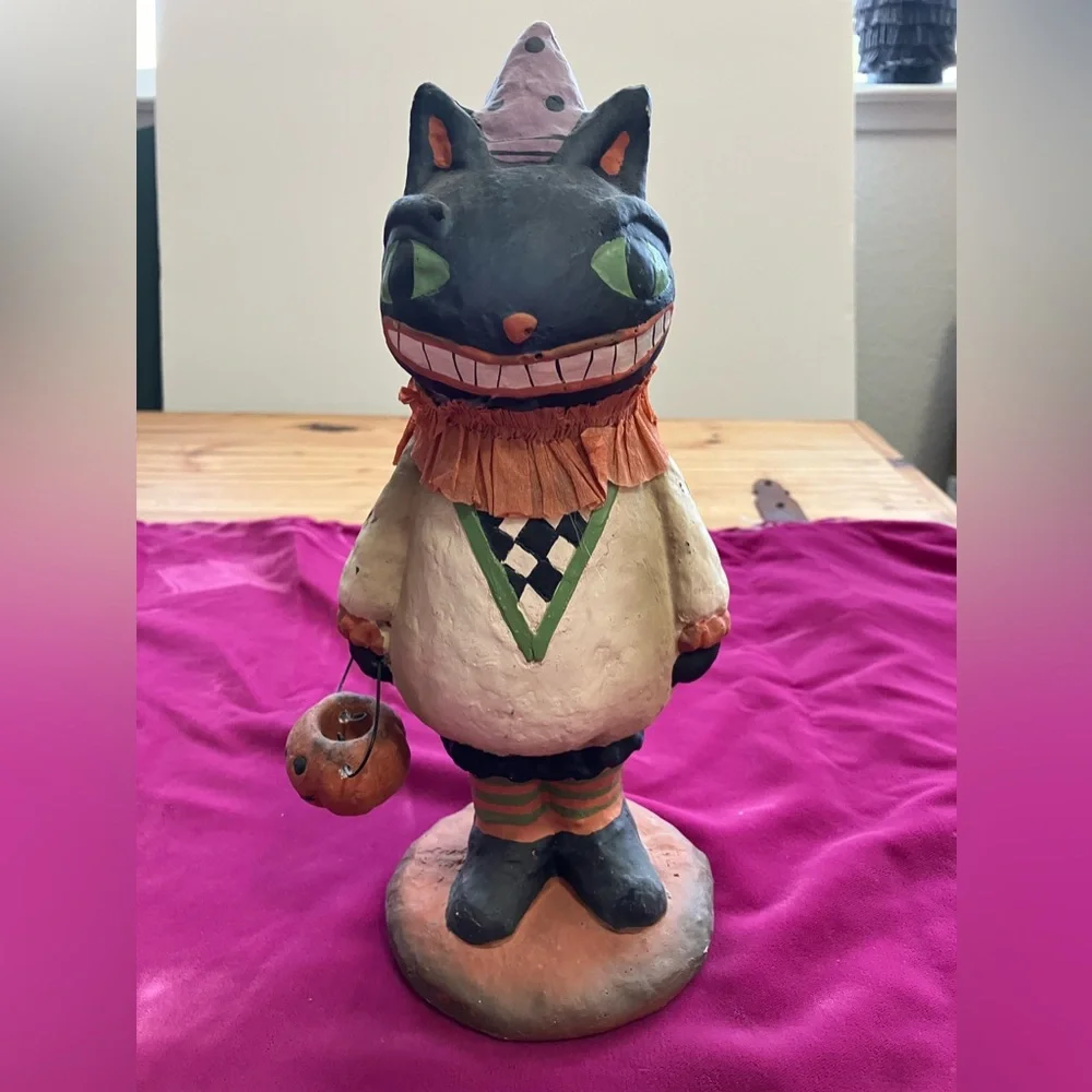 Retro Black Cat Figure“Vintage Inspired Design 11” Plaster &Crepe Paper